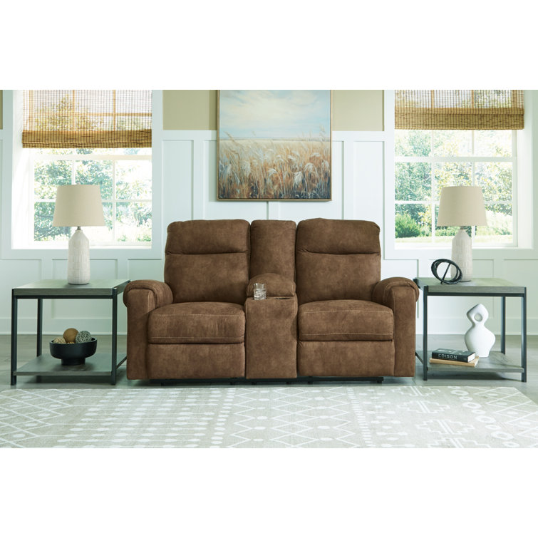 Brindle Faux Leather Reclining Loveseat with Cup Holders