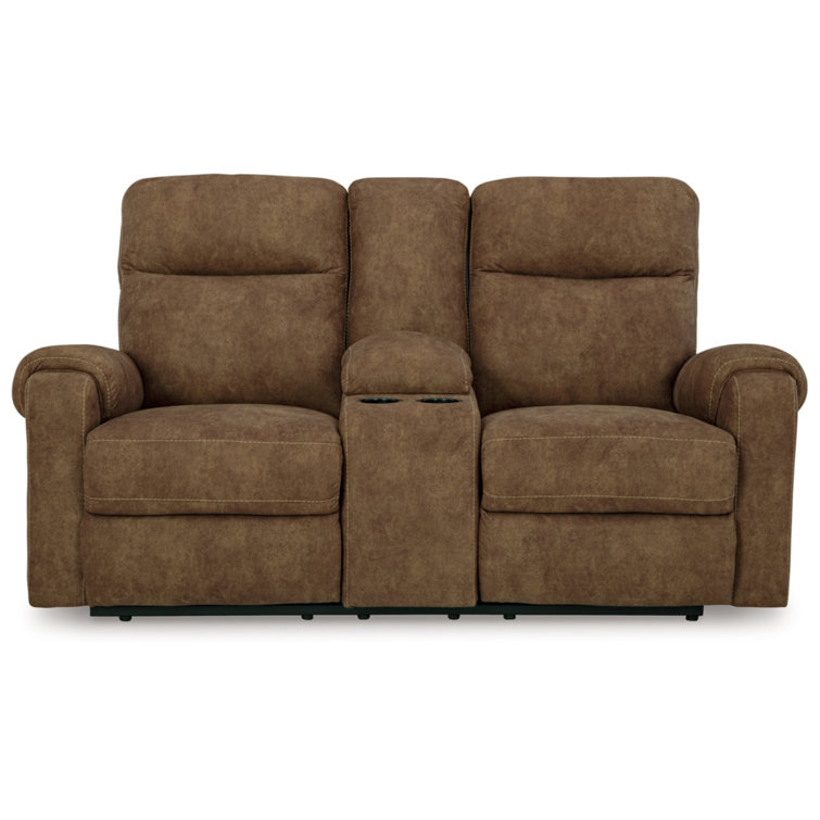 Brindle Faux Leather Reclining Loveseat with Cup Holders