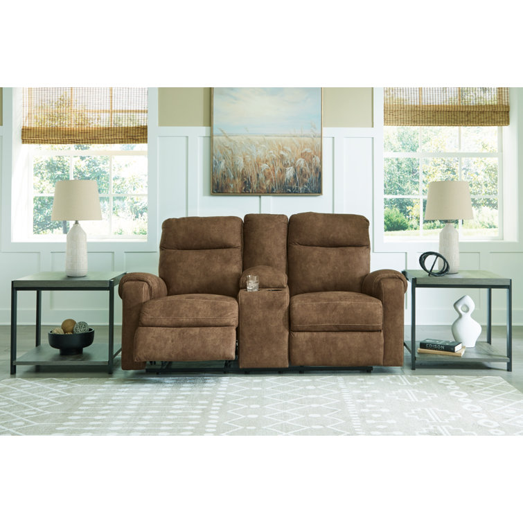 Brindle Faux Leather Reclining Loveseat with Cup Holders