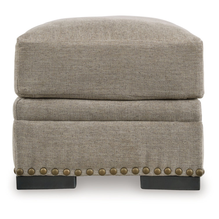 Beige Traditional Nailhead Accent Ottoman
