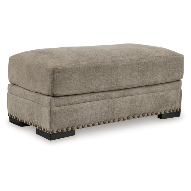 Beige Traditional Nailhead Accent Ottoman
