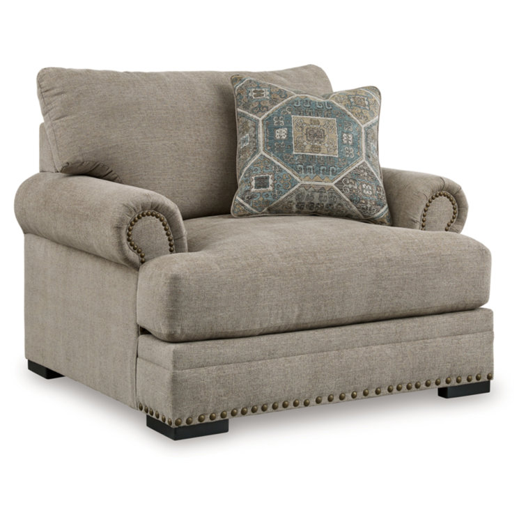 Beige Traditional Oversized Chair with Nailhead Accents