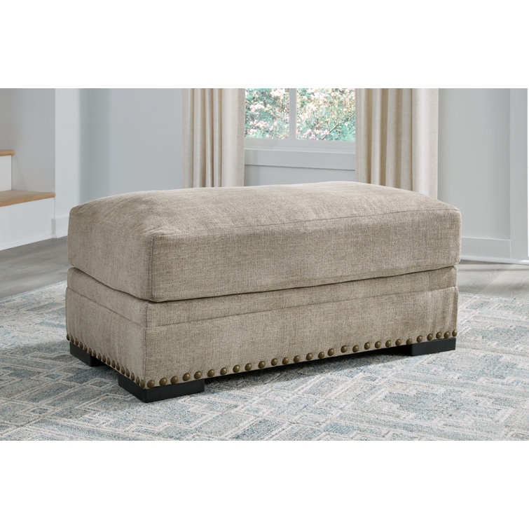 Beige Traditional Nailhead Accent Ottoman