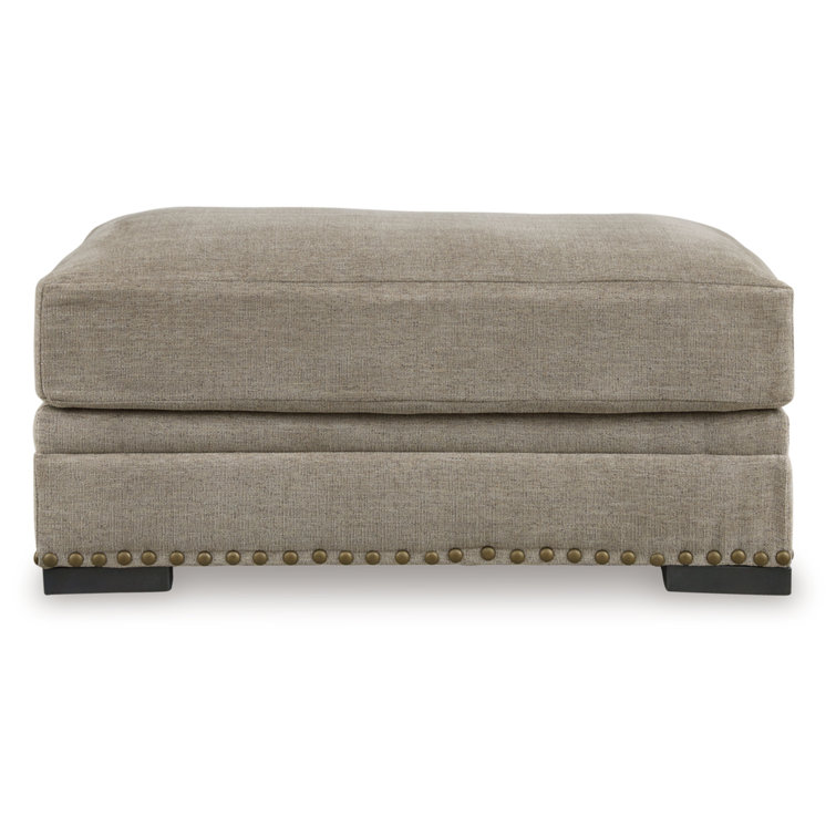 Beige Traditional Nailhead Accent Ottoman