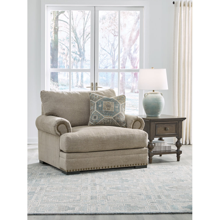 Beige Traditional Oversized Chair with Nailhead Accents