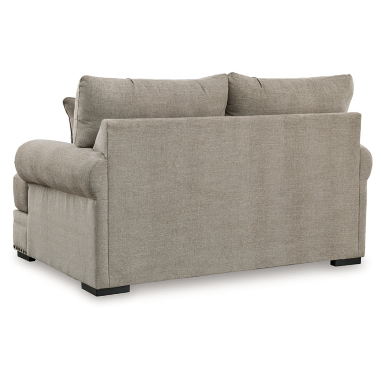 Beige Fabric Rolled Arm Nailhead Loveseat