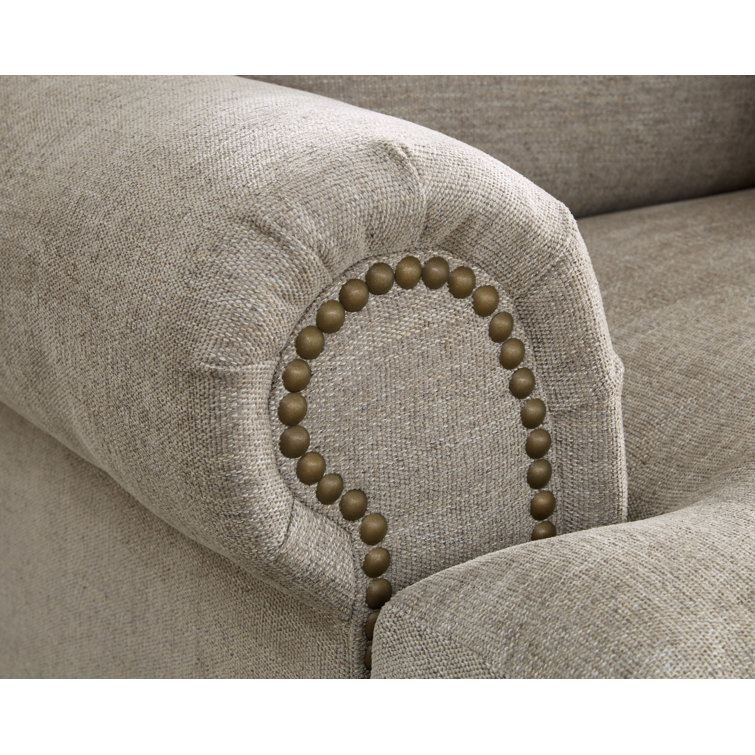 Beige Traditional Oversized Chair with Nailhead Accents