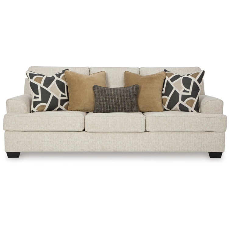 White Plaid Fabric Stationary Sofa with Removable Cushions