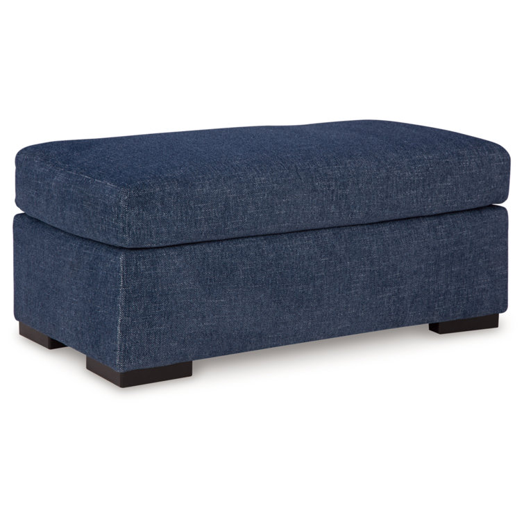 Navy Blue Chenille Contemporary Ottoman with Reversible Cushions
