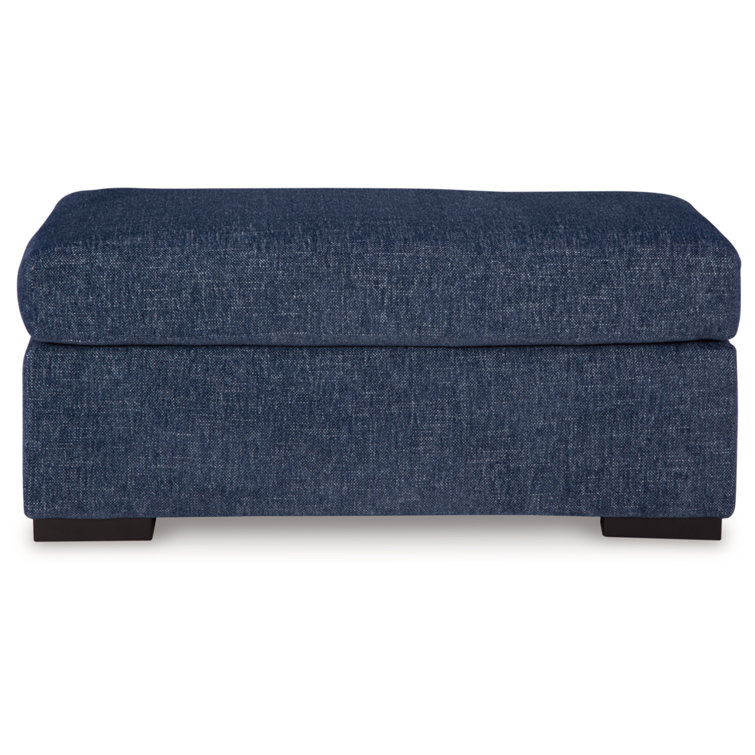 Navy Blue Chenille Contemporary Ottoman with Reversible Cushions