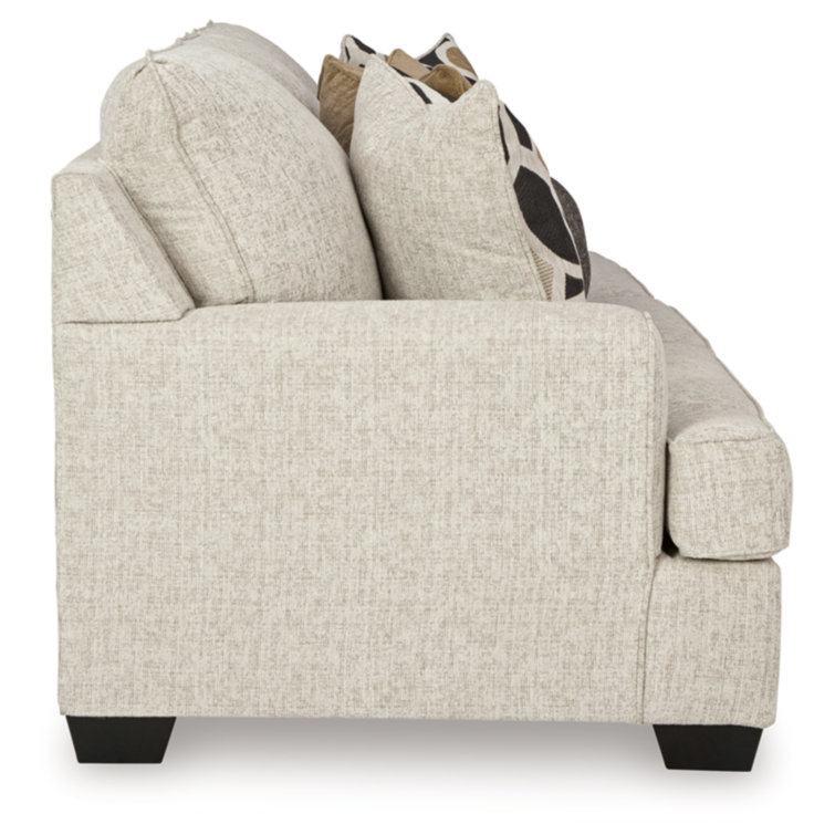 White Plaid Fabric Stationary Sofa with Removable Cushions