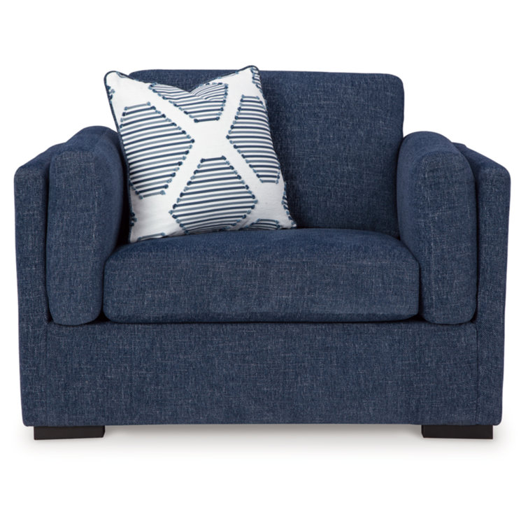 Evansley Navy Contemporary Oversized Chair with Arm Bolster Pillows