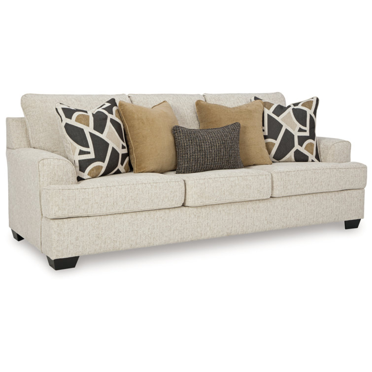 White Plaid Fabric Stationary Sofa with Removable Cushions