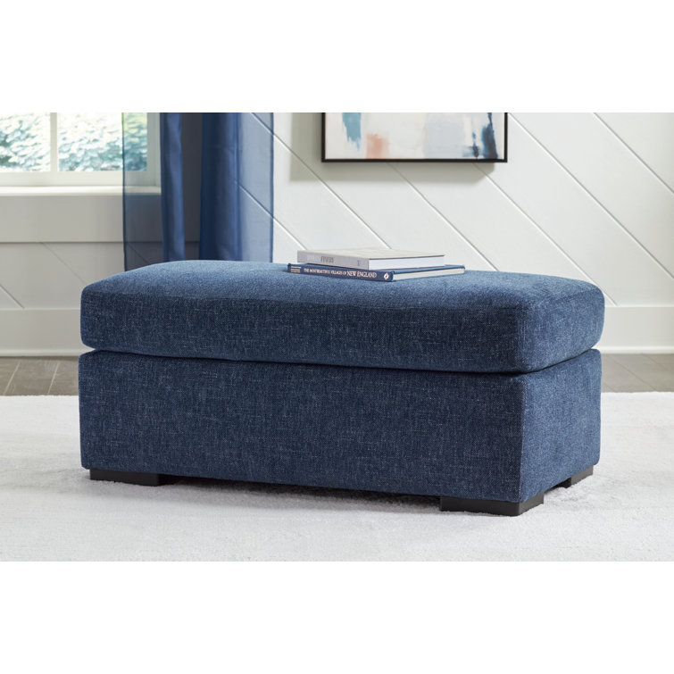 Navy Blue Chenille Contemporary Ottoman with Reversible Cushions