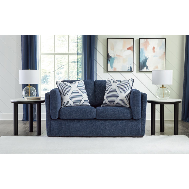 Navy Fabric Washable Stationary Sofa with Pillow Back