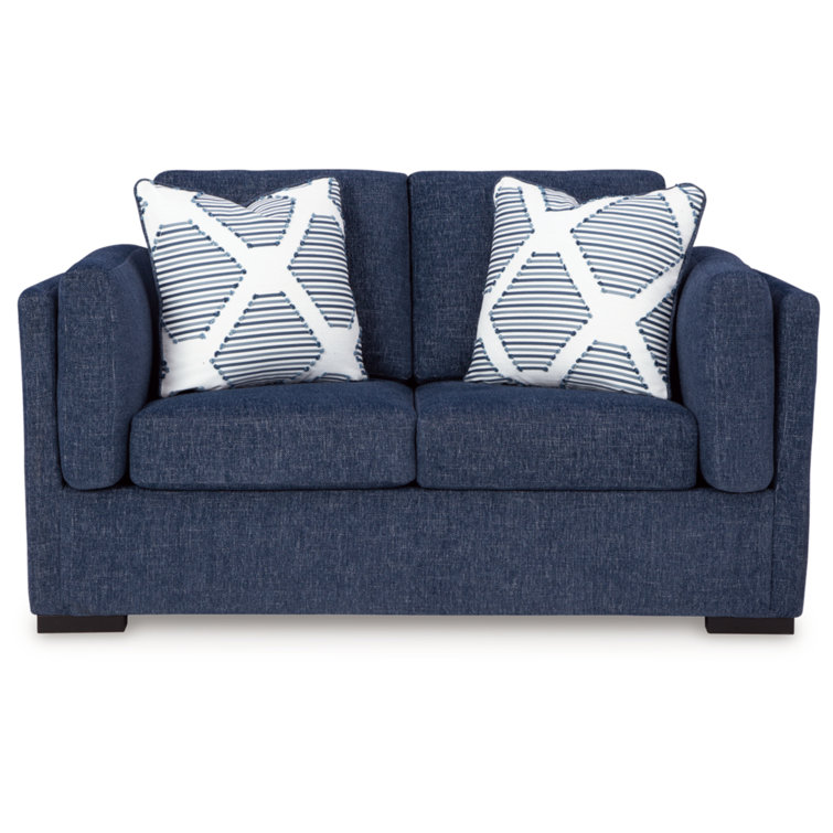 Navy Fabric Washable Stationary Sofa with Pillow Back
