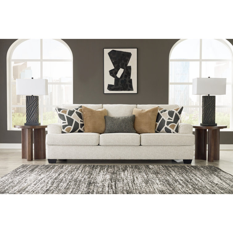 White Plaid Fabric Stationary Sofa with Removable Cushions