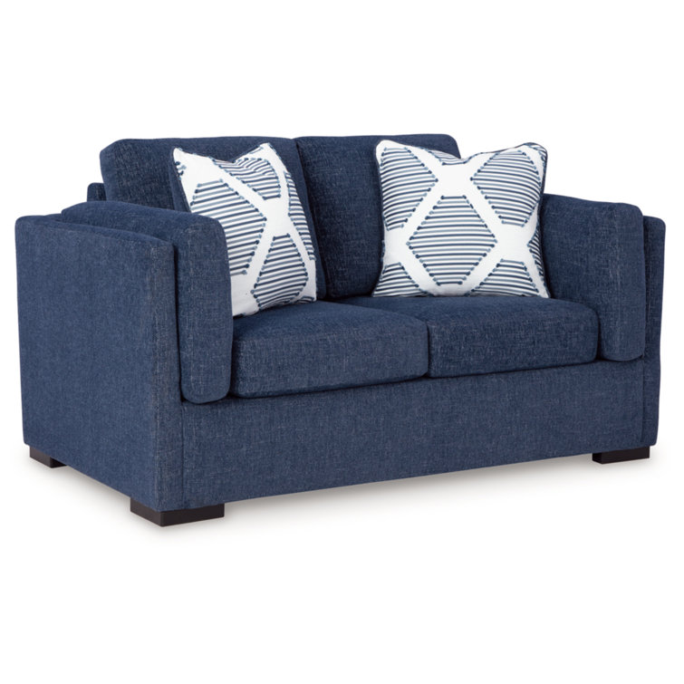 Navy Fabric Washable Stationary Sofa with Pillow Back
