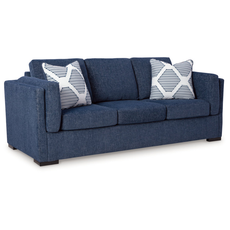 Navy Fabric Washable Stationary Sofa with Pillow Back