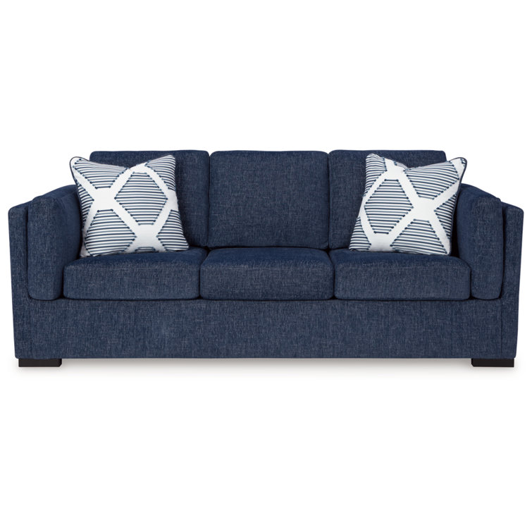 Navy Fabric Washable Stationary Sofa with Pillow Back