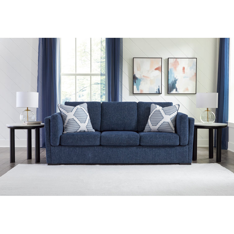 Navy Fabric Washable Stationary Sofa with Pillow Back