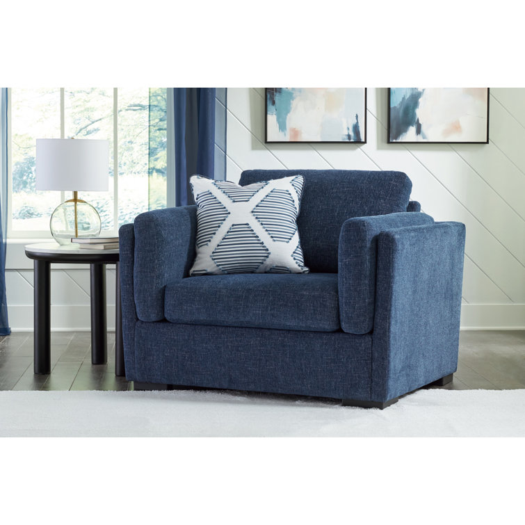 Evansley Navy Contemporary Oversized Chair with Arm Bolster Pillows