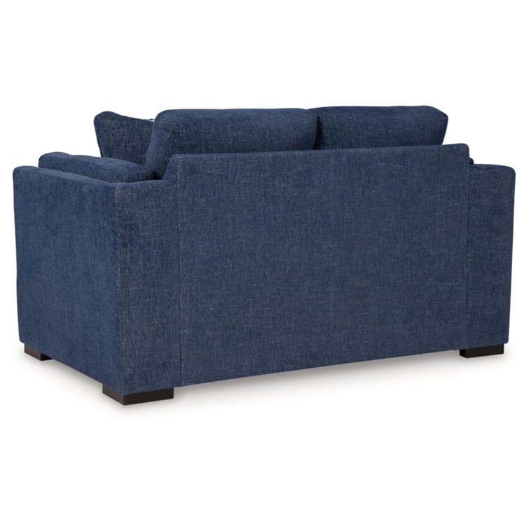 Navy Fabric Washable Stationary Sofa with Pillow Back