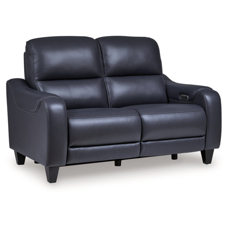 Ocean Blue Faux Leather Power Reclining Loveseat with Metal Legs