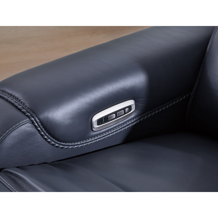 Ocean Blue Faux Leather Power Reclining Loveseat with Metal Legs