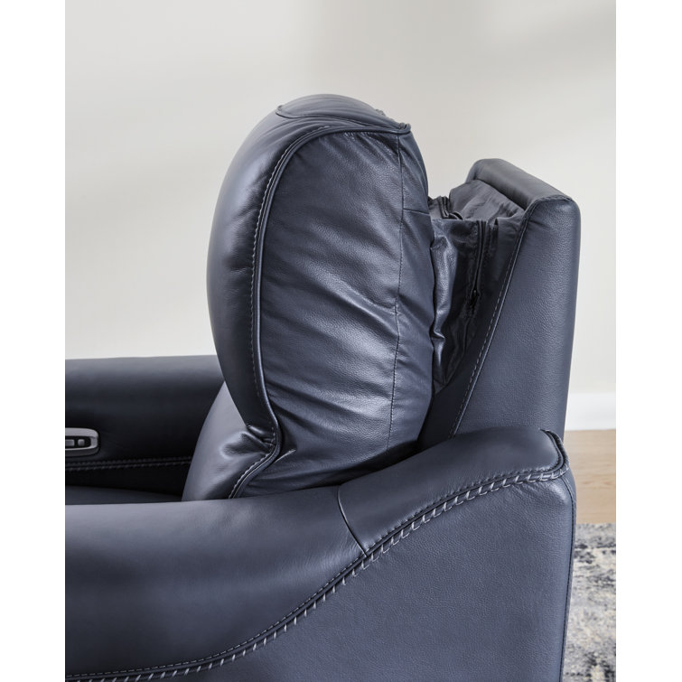 Ocean Blue Faux Leather Power Reclining Loveseat with Metal Legs