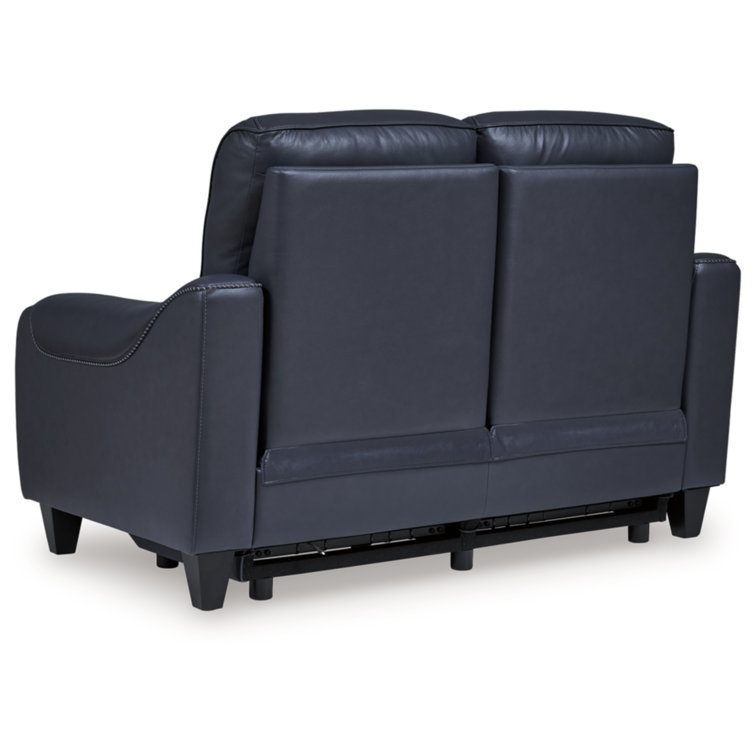 Ocean Blue Faux Leather Power Reclining Loveseat with Metal Legs