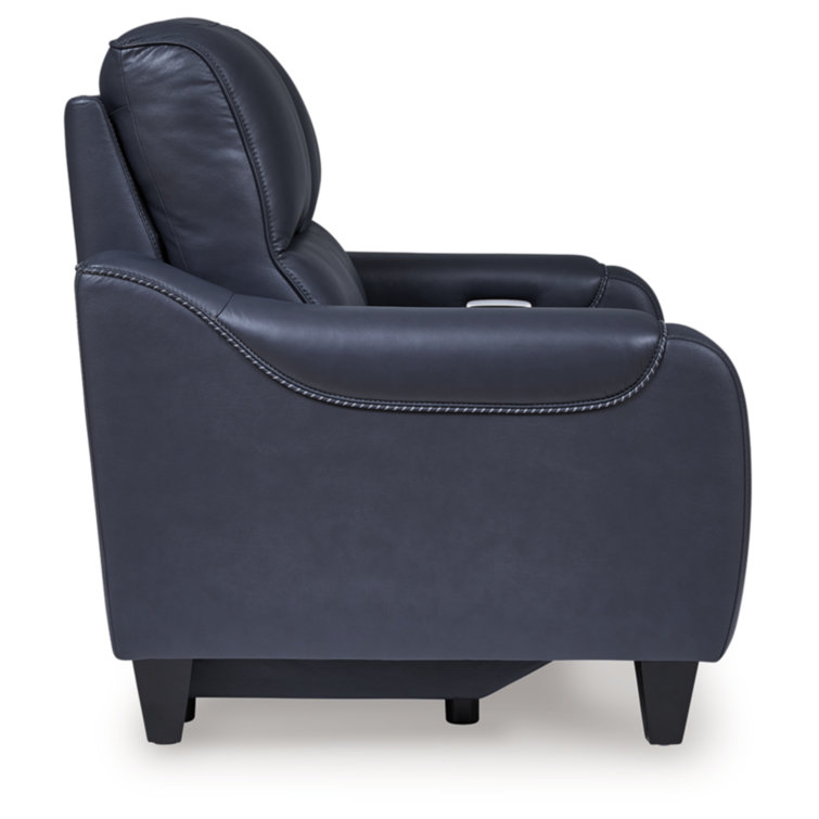 Ocean Blue Faux Leather Power Reclining Loveseat with Metal Legs
