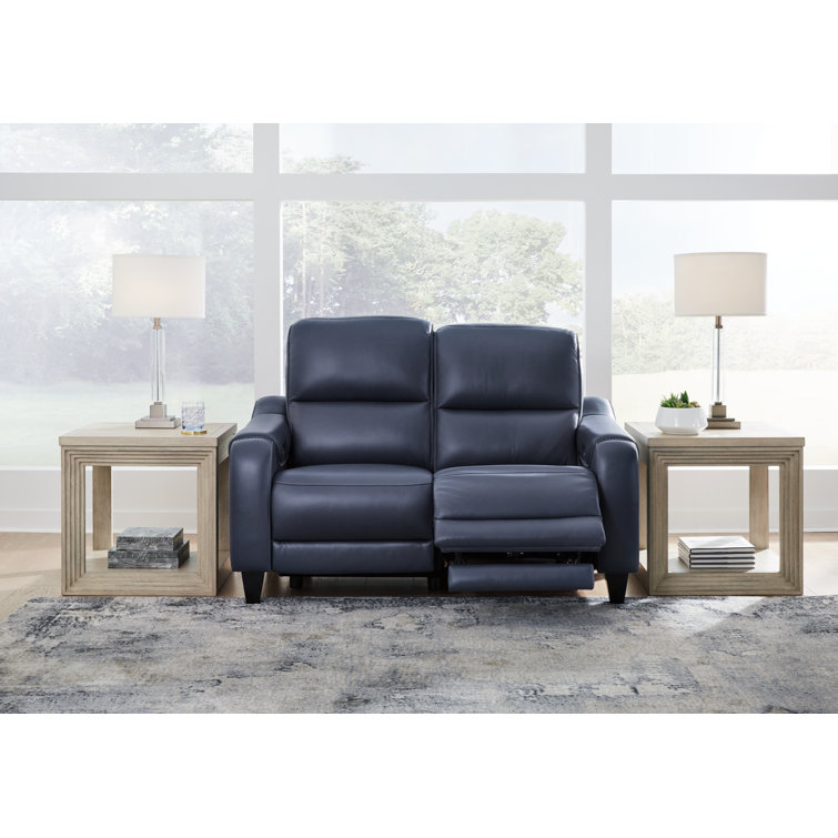 Ocean Blue Faux Leather Power Reclining Loveseat with Metal Legs