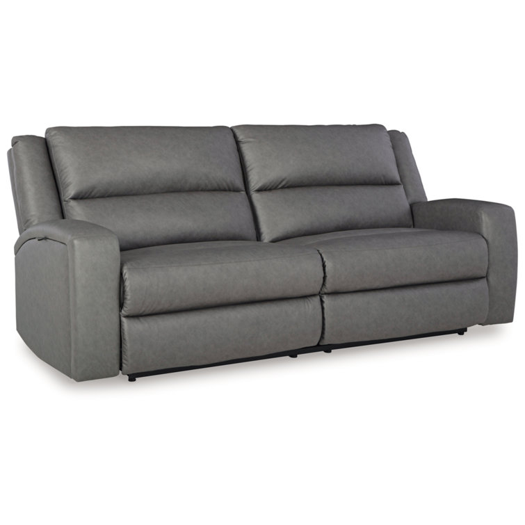 Slate Faux Leather Reclining Sofa with Cup Holder