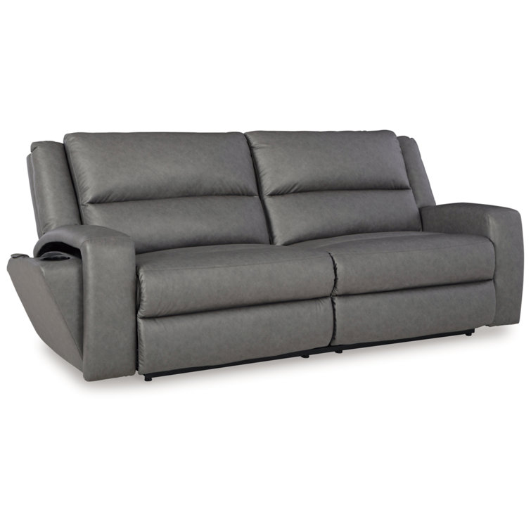 Slate Faux Leather Reclining Sofa with Cup Holder