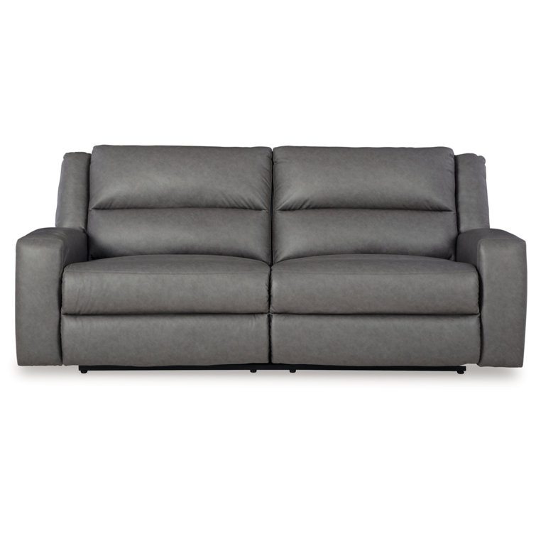 Slate Faux Leather Reclining Sofa with Cup Holder