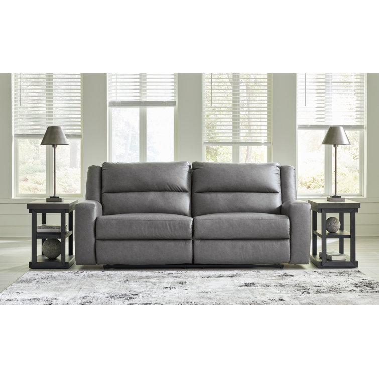Slate Faux Leather Reclining Sofa with Cup Holder