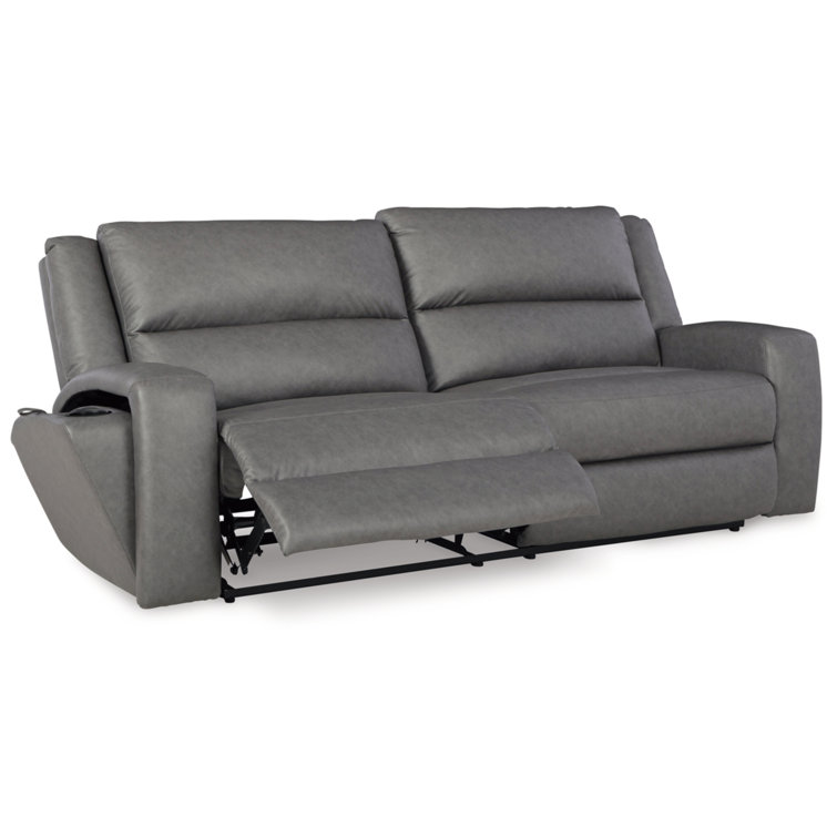Slate Faux Leather Reclining Sofa with Cup Holder