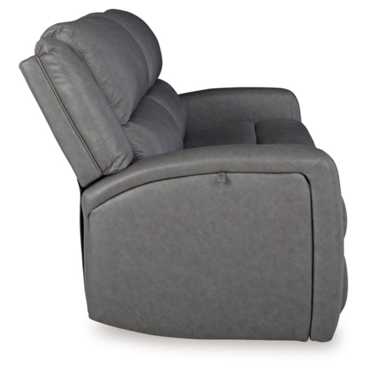 Slate Faux Leather Reclining Sofa with Cup Holder