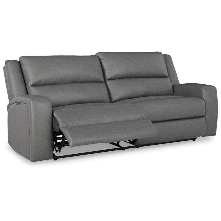 Slate Faux Leather Reclining Sofa with Cup Holder