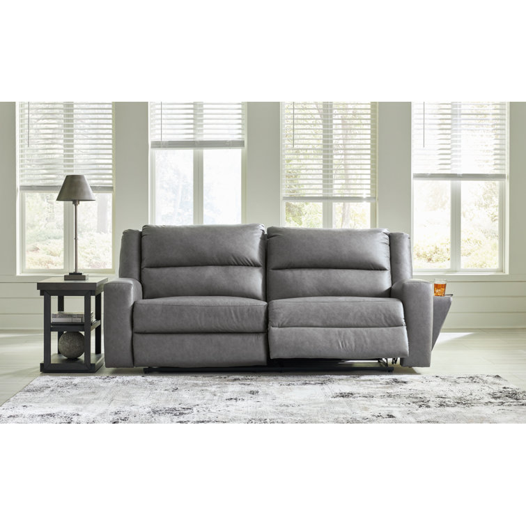 Slate Faux Leather Reclining Sofa with Cup Holder