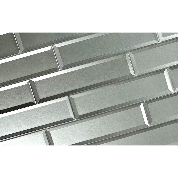 Secret Dimensions Metallic Silver Glossy Glass Subway Wall Tile