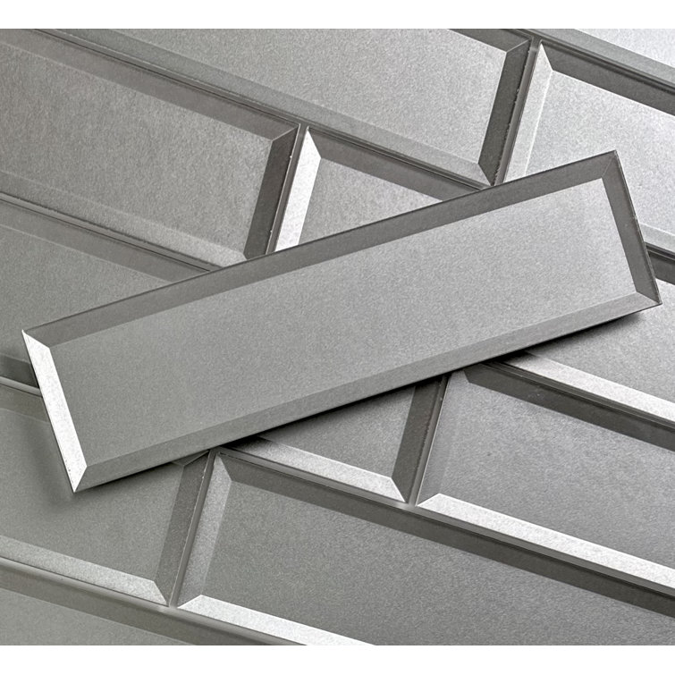 Secret Dimensions Metallic Silver Glossy Glass Subway Wall Tile