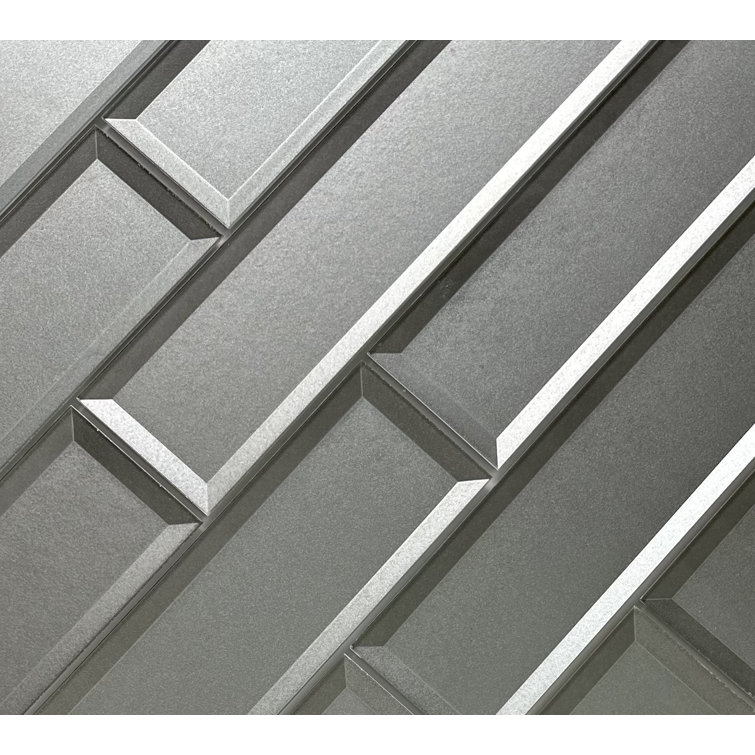 Secret Dimensions Metallic Silver Glossy Glass Subway Wall Tile