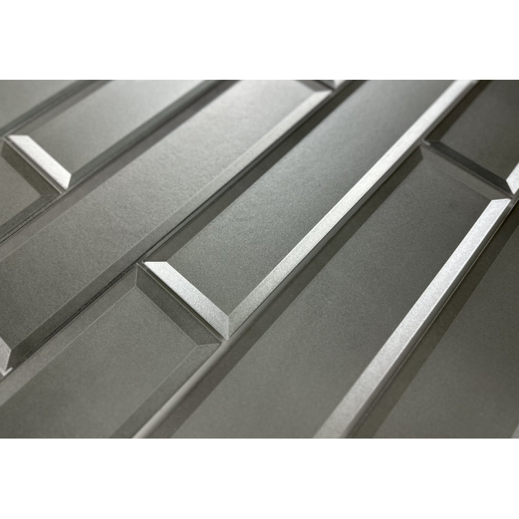 Secret Dimensions Metallic Silver Glossy Glass Subway Wall Tile