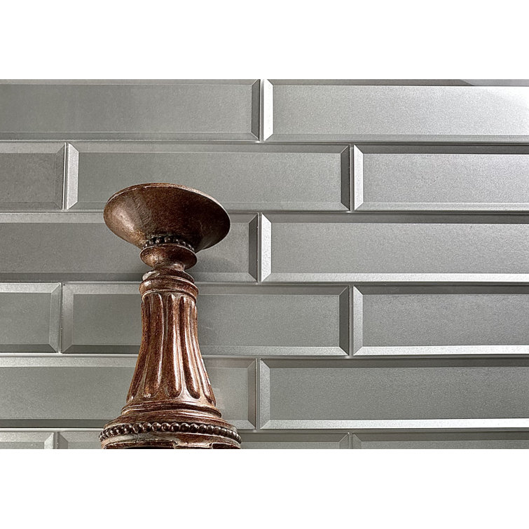 Secret Dimensions Metallic Silver Glossy Glass Subway Wall Tile