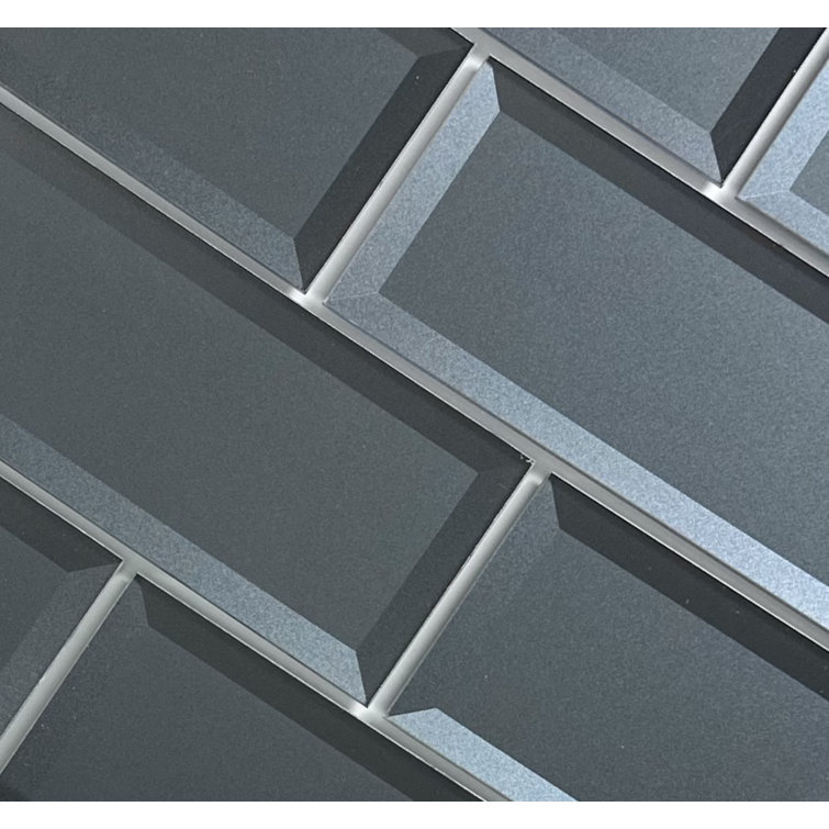 Secret Gray 4x16 Glossy Beveled Glass Subway Wall Tile