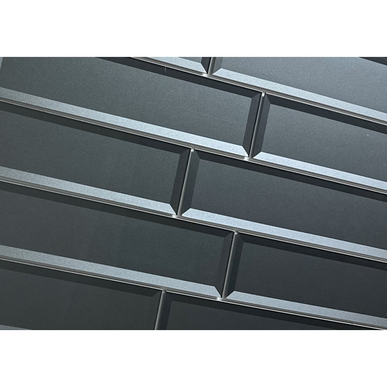 Secret Gray 4x16 Glossy Beveled Glass Subway Wall Tile