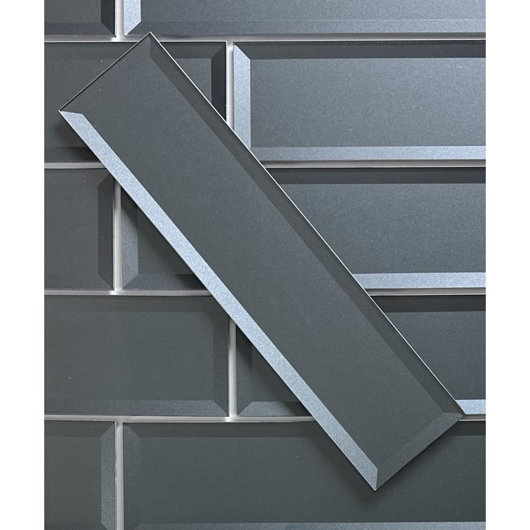 Secret Gray 4x16 Glossy Beveled Glass Subway Wall Tile