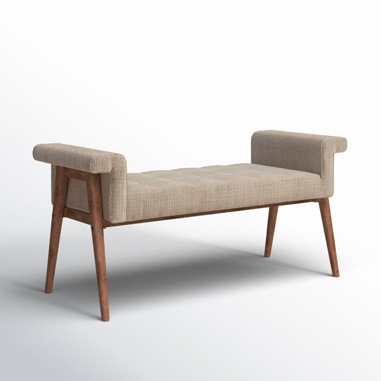 Chic Transitional Tan Upholstered Bedroom Bench with Storage
